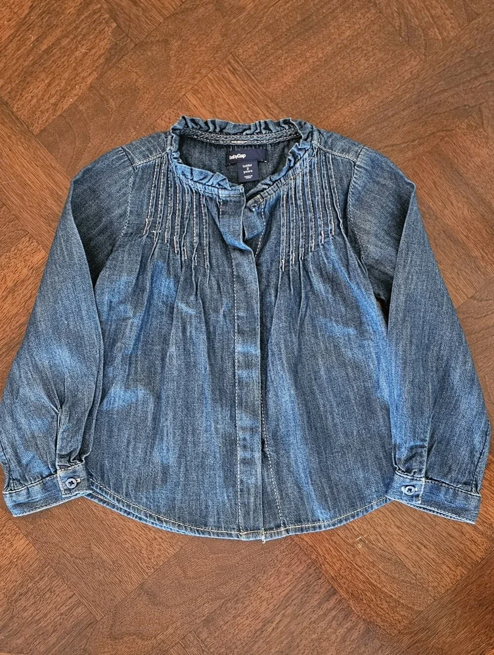 babyGap Toddler Girls Pintuck Denim Ruffle Shirt Blouse 2T
